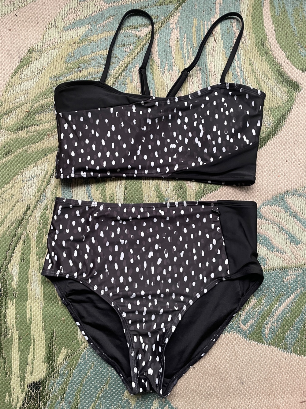 High-Waist Black & White Speckled Bikini Set - Women Swim